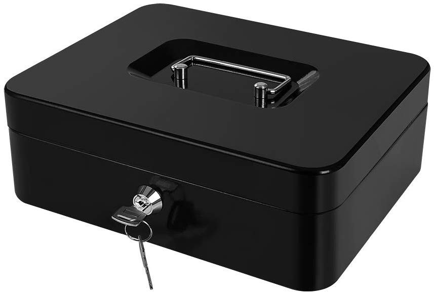 Caseta metalica bani si valori, 20x16x8.5cm, 2 chei, 6 compartimente, maner, negru - imagine 9